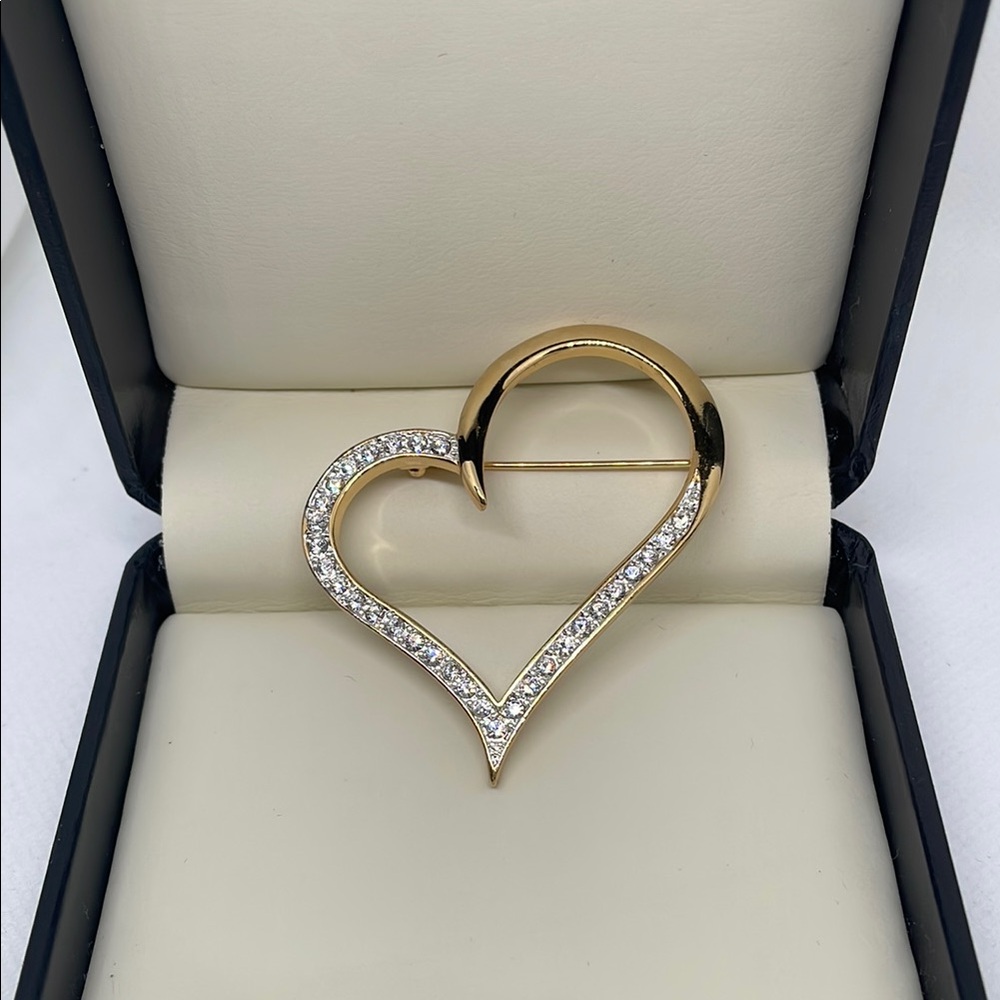 Vintage Jewelry Napier Gold Tone Heart Brooch Sparkling Crystals